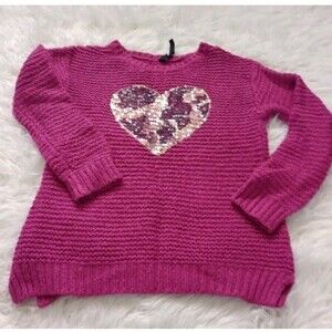 JESSICA SIMPSON Girl Pink Knit  Sweater Size large Heart Sequin Design